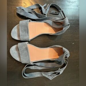 Stuart Weitzman blue suede, leather sole, strappy, tie sandals.